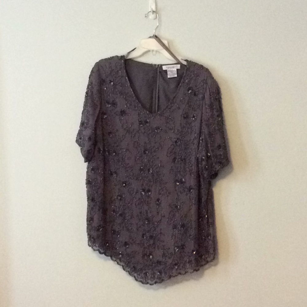 Beaded and sequin Gray top.